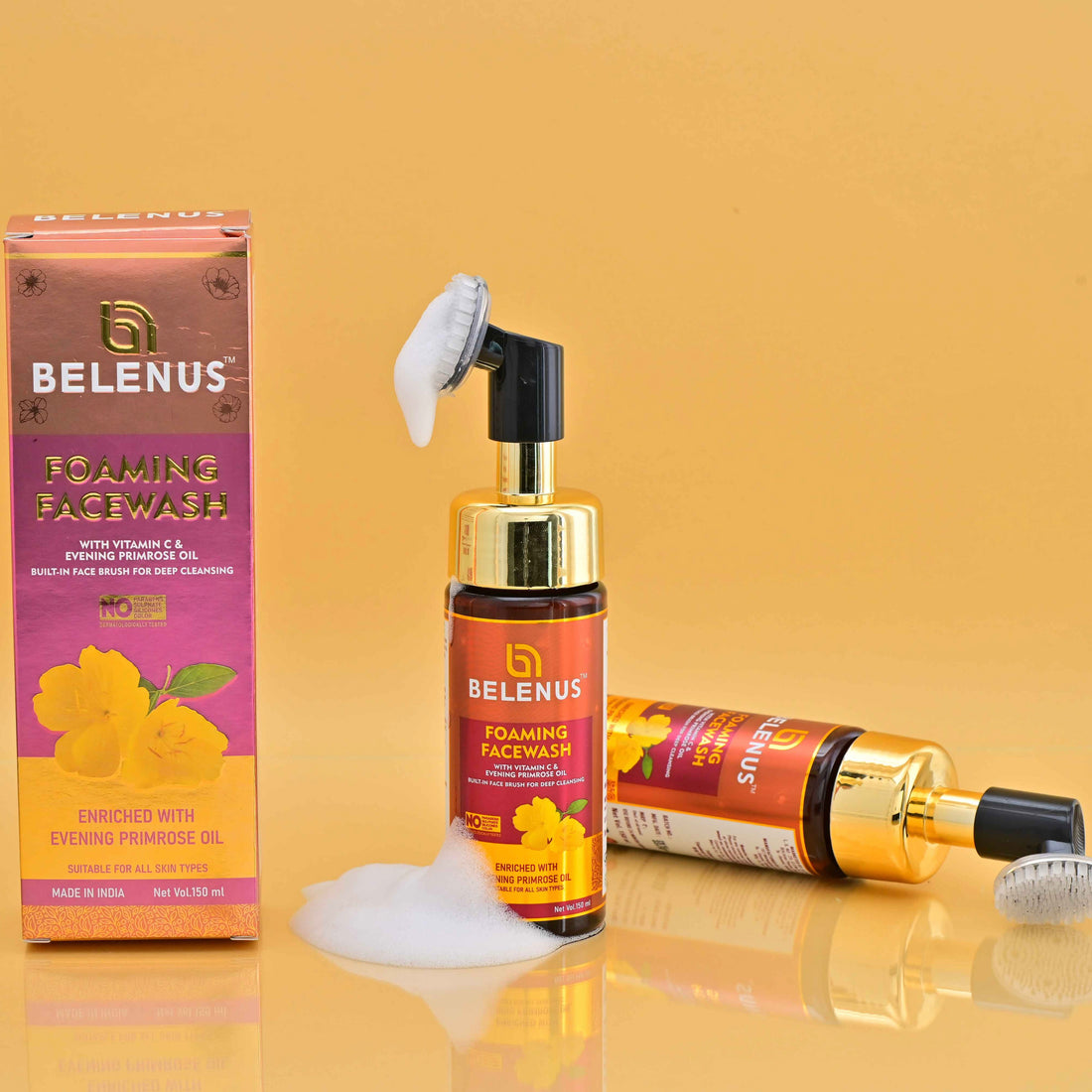 Foaming Facewash with Vitamin C & Evening Primrose Oil | Deep Cleanse + Brightening | Brush-Applicator