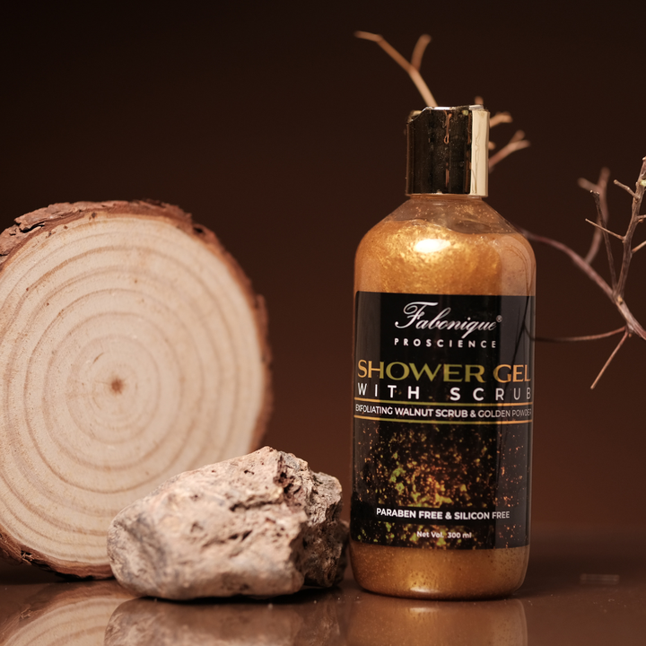 Shower Gel with Scrub | Exfoliating Walnut Scrub & Golden Powder | Paraben & Silicon Free | 300 ml