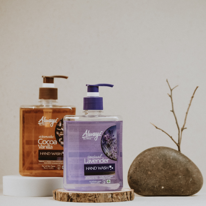 Hand Wash combo– Sensual Lavender (Front) & Aromatic Cocoa Vanilla (Back) | Gentle, Refreshing & Skin-Friendly Liquid Hand Wash | For All Skin Types